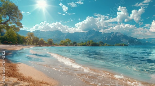 Beach With Clear Blue Water and Mountains