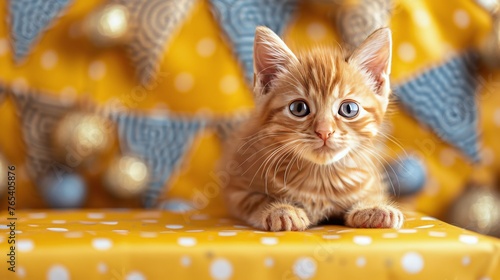 Small Kitten on Yellow Chair