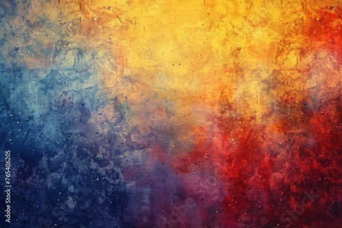 abstract watercolor background paper design of bright color splashes in yellow red warm color and blue orange gold, modern art painted canvas of old faded vintage grunge background.