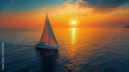 Sailboat Sailing in the Ocean at Sunset