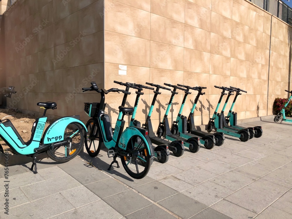 Alicante, Spain March, 2024 electric scooter for public hire parked