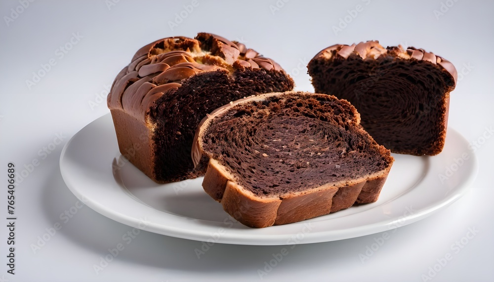 Chocolate bread in plate isolated on white background. Generative AI Chocolate bread in plate isolated on white background. Generative AI