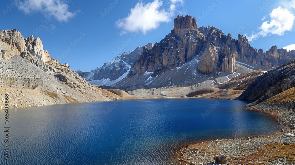 The environment: A pristine mountain lake surrounded by towering peaks