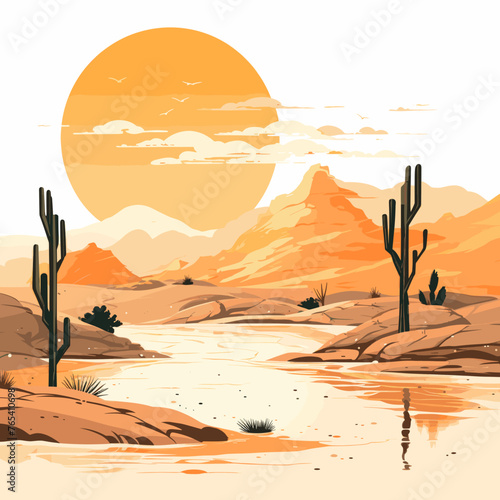 Oase in der Wüste bei Sonnenuntergang Aquarell Vektor Illustration