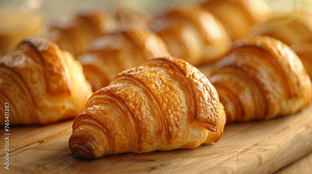 Artisan croissants with rich texture on a shadowed backdrop
