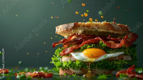 Open sandwich with sunny-side-up egg and crispy bacon.