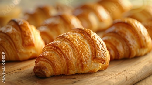 Artisan croissants with rich texture on a shadowed backdrop