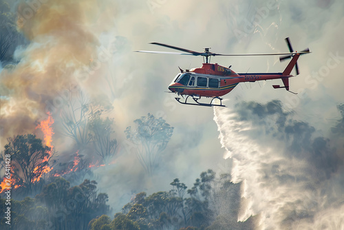 Helicopter dousing a bushfire with water