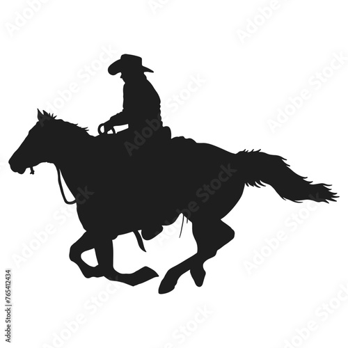Cowboy Silhouette with Flat Design. Isolated on White Background.