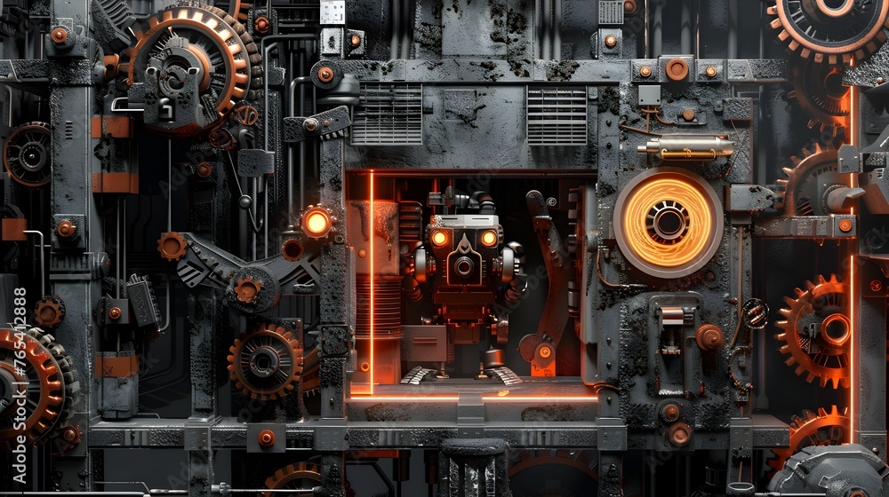 Intricate Mechanical Clockwork Mechanisms in a Futuristic Steampunk-Inspired Workshop