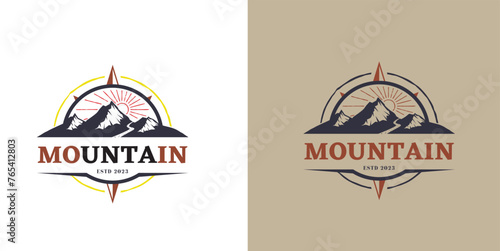 illustration of an background,Set of logo, Icon Montains in color. Climbing label, hiking travel and adventure. Graphic Design For Web, Websites, App, Print, Mobile Applications. photo
