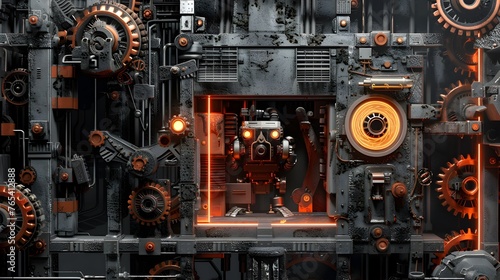 Intricate Mechanical Clockwork Mechanisms in a Futuristic Steampunk-Inspired Workshop © yelosole