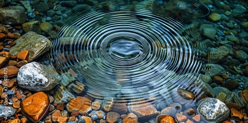 a close up of a circle of water surrounded by rocks