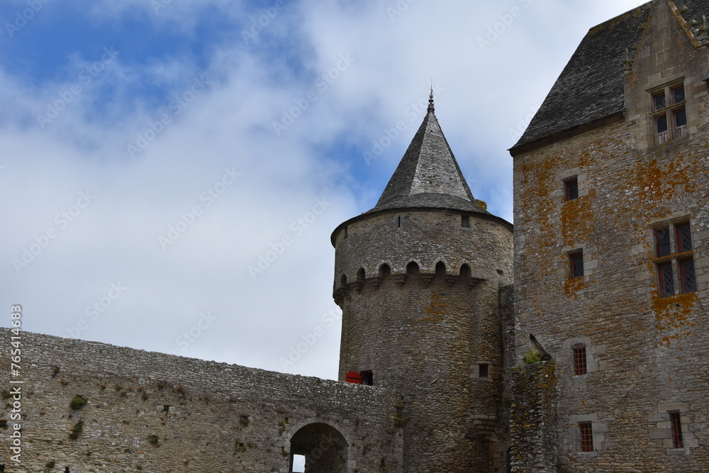 Suscinio Castle Detail: Tower, Wall, and blue sky in Brittany, France