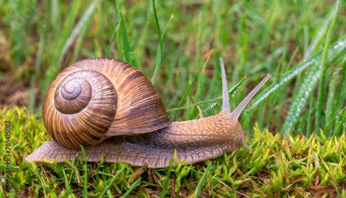 Trailing Beauty: A Snail's Slow Journey Across the Grass"