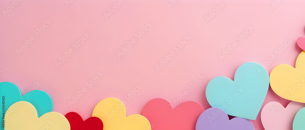 Abstract pink background with colorful hearts shape, copy space for text