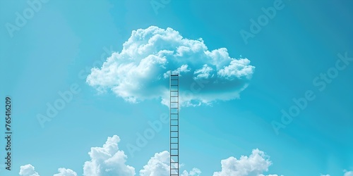 Ladder Leading Up to a Silvery Cloud in a Peaceful Blue Sky,Symbolizing Optimistic Growth and Opportunity