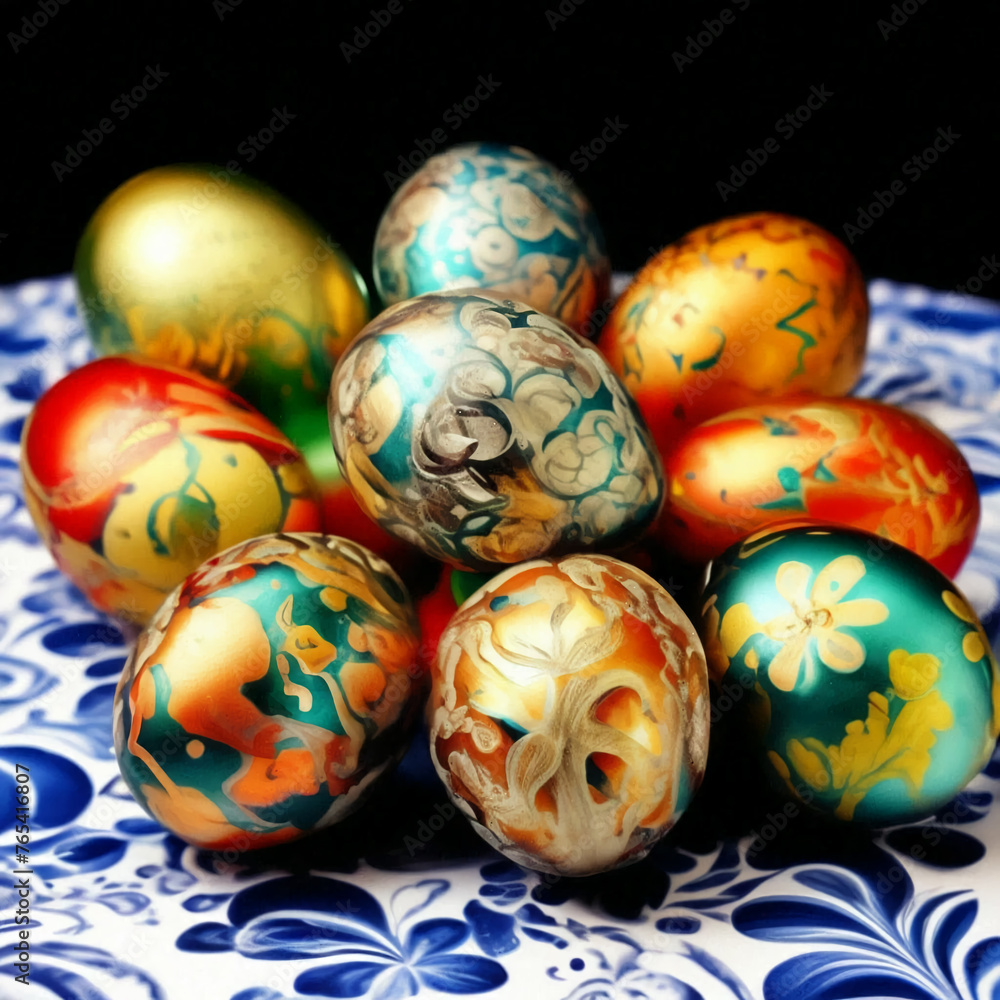 Easter eggs painted in the style of Russian folk painting Easter eggs painted in the style of Russian folk painting