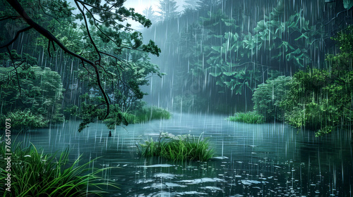 Raining in forest green natural landscapes rainy season