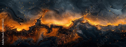A natural landscape painting of a volcano erupting flames into the sky photo