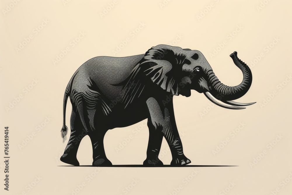 Fototapeta premium Artistic elephant with intricate textures on body. A beautifully textured elephant walks elegantly in this artistic portrayal, with a world map subtly layered over its body suggesting a global theme