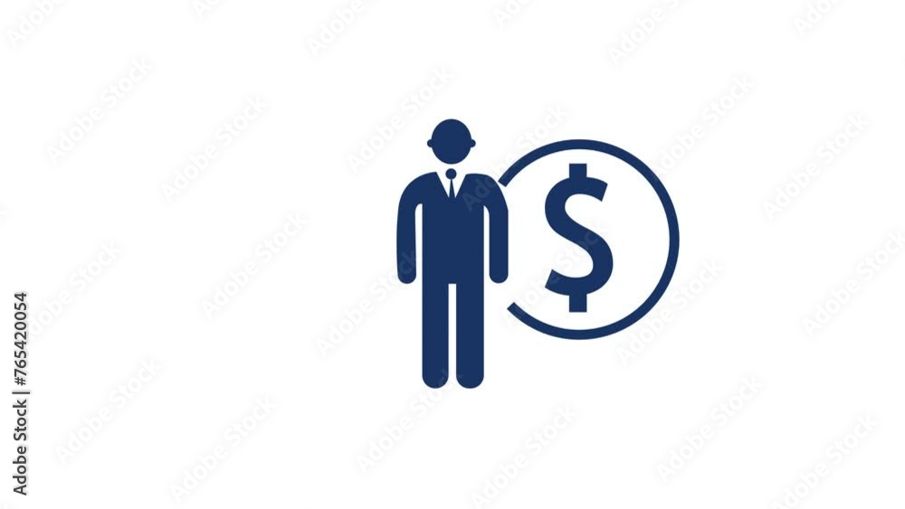 2D Animated corporate man icon with a green tie with a dollar sign, Banking and investing concept, Financial business technology freedom dream life using internet freedom life