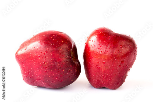 red apple with water drops on white background
