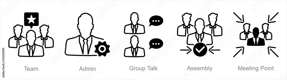 A set of 5 Meeting icons as team, admin, group talk A set of 5 Meeting icons as team, admin, group talk