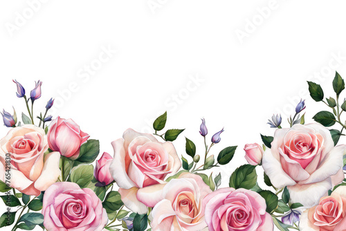 Roses and flower meadow border overlay watercolor illustration  flower frame border cute vector illustration clipart  overlay  cutout on white background 