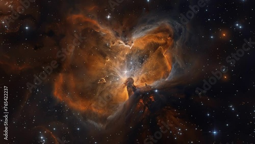 A starry nebula surrounded by cosmic clouds the tumultuous birthplace of new stars. photo