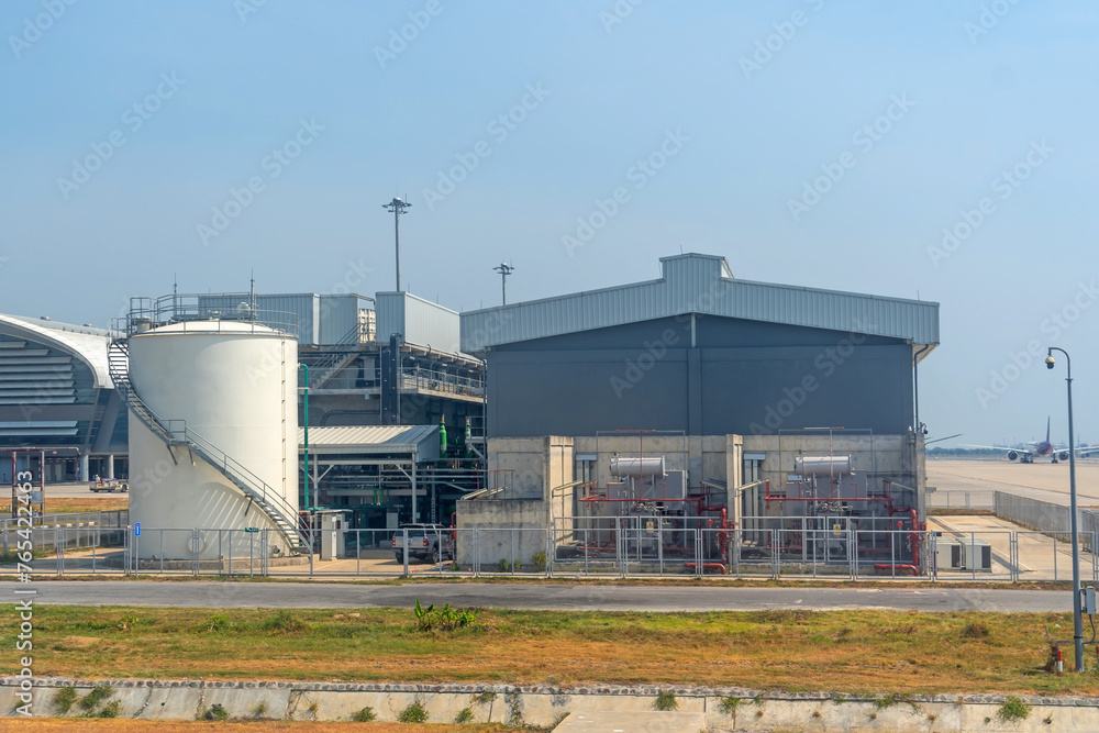 Industrial complex building with a reservoir and pipeline system for the use of water in fire fighting and emergency situations on the airfield of the airfield Industrial complex building with a reservoir and pipeline system for the use of water in fire fighting and emergency situations on the airfield of the airfield