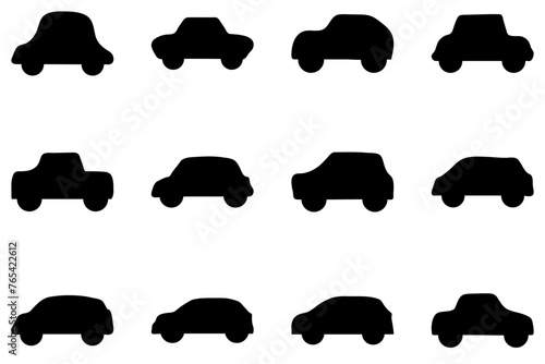 Simple cute car doodle icon set. Vector automotive vehicle in flat style