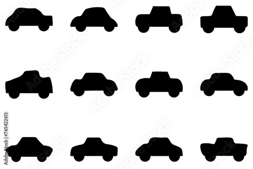 Simple cute car doodle icon set. Vector automotive vehicle in flat style photo
