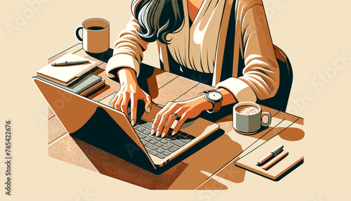 Concept of the image of a person working on a computer.
Vector illustration.