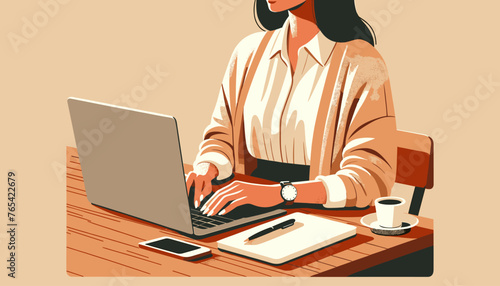 Concept of the image of a person working on a computer.
Vector illustration.