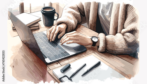 Concept of the image of a person working on a computer.
Vector illustration.