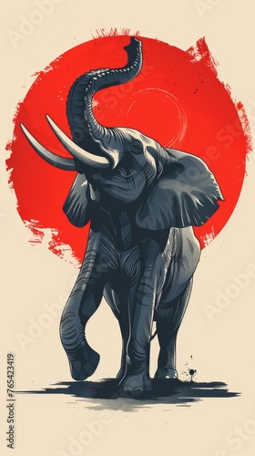 Artistic elephant with intricate textures on body. A beautifully textured elephant walks elegantly in this artistic portrayal, with a world map subtly layered over its body suggesting a global theme