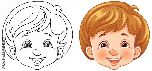 Vector illustration of a child's face, colored and line art.