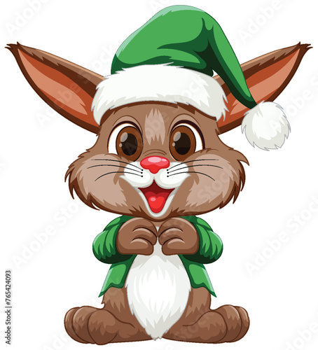 Cute rabbit dressed as an elf for Christmas.