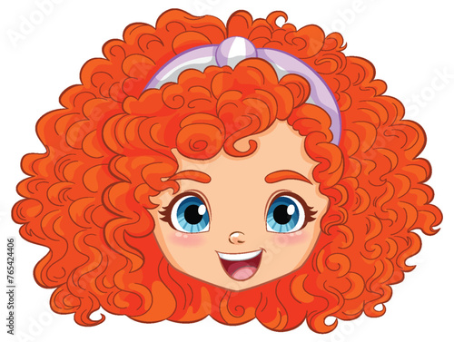 Vector illustration of a smiling girl with red curls