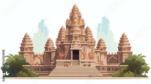 An ancient temple with towering columne and intricate