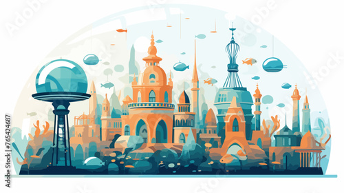 An underwater city with glass domes