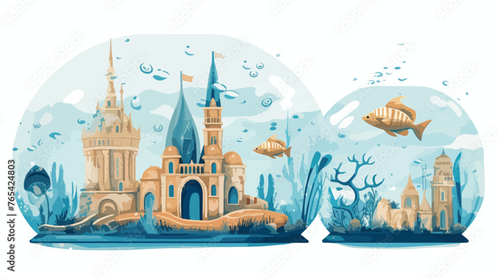 An underwater city with glass domes and marine life.
