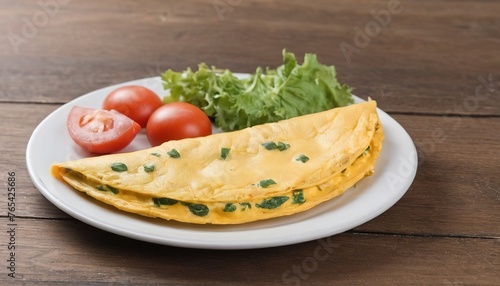 omelet in a plate on wooden table