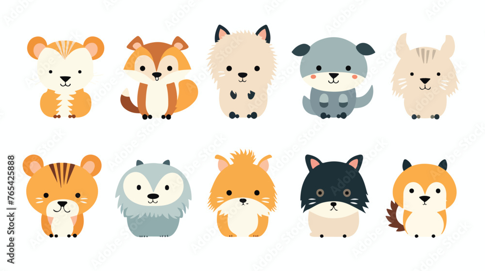 Cute animals design flat vector isolated on white background