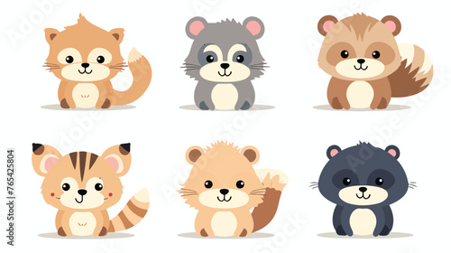 Cute animals design flat vector isolated on white background