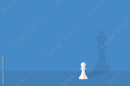 Dream big. Vector chess pawn with shadow of the king.	