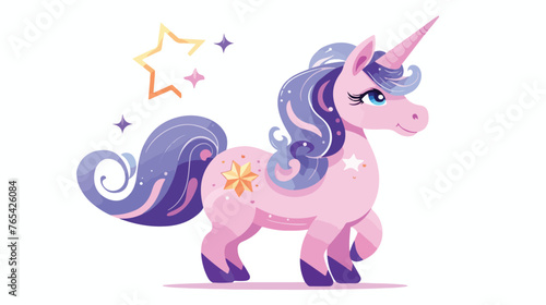 Cute beautiful magic unicorn with horn and shiny 