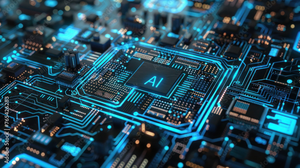 Close-up of an electronic circuit board in computer technology