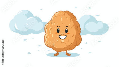 Cute cartoon Almond nut character standing in cloud